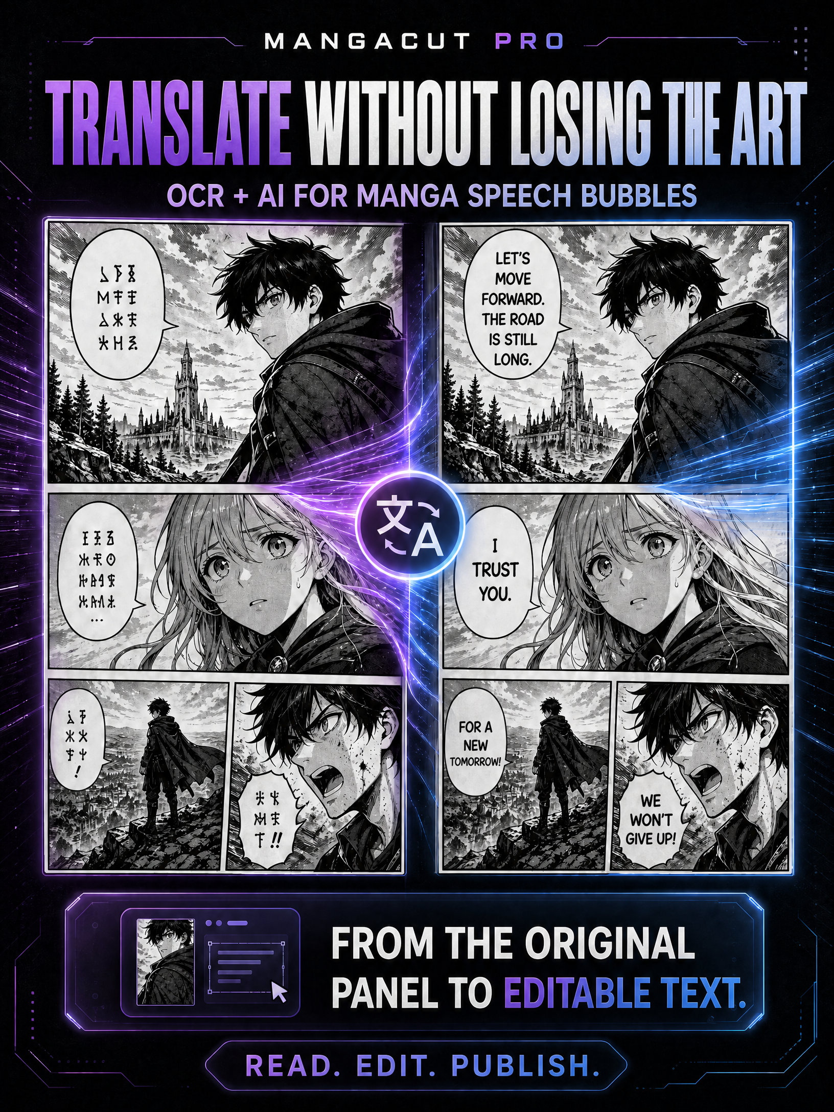 Original and translated manga panel